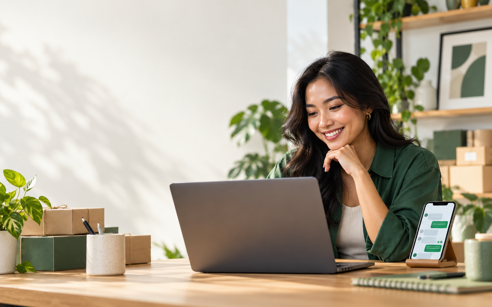Pemilik bisnis menggunakan website dan WhatsApp