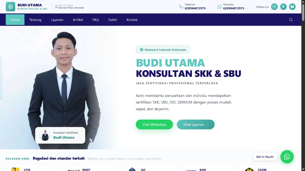 Tampilan website Budi Utama yang dikerjakan SansWeb